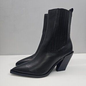 Sam Edelman Mandey Ankle Boot Womens 10 Black Leather Western Chelsea Heel NEW